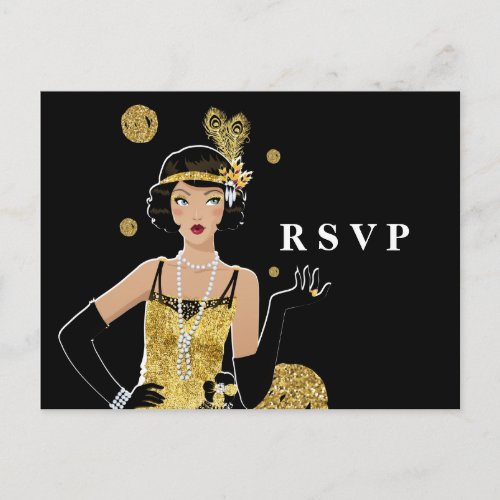 1920 flapper girl  gatsby RSVP Invitation Postcard