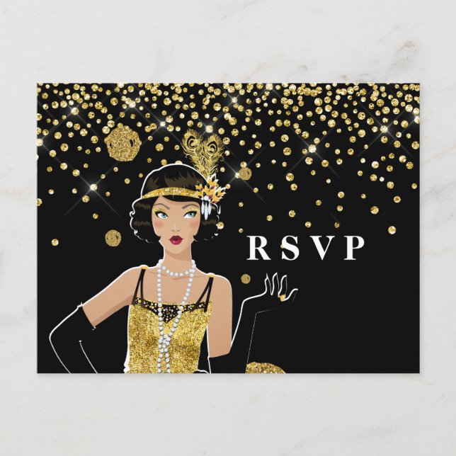 1920 flapper girl  gatsby RSVP Invitation Postcard (Front)