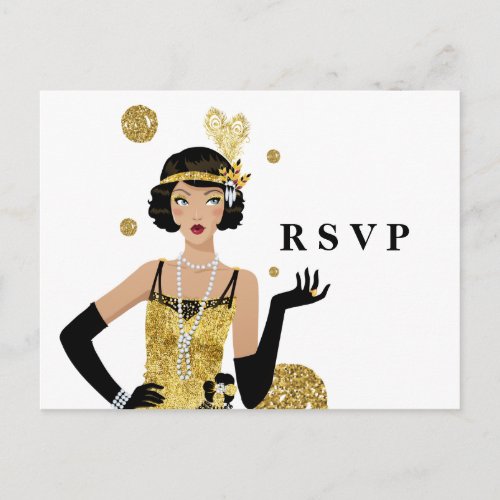 1920 flapper girl  gatsby RSVP Invitation Postcard