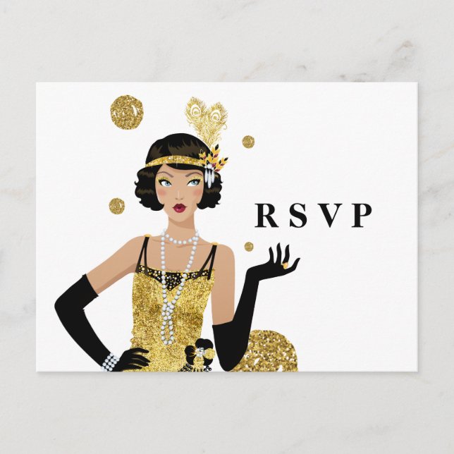 1920 flapper girl  gatsby RSVP Invitation Postcard (Front)