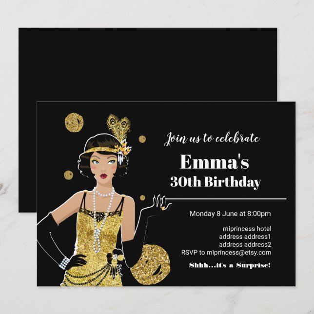 1920 flapper girl invitation, gatsby birthday invitation (Front/Back)