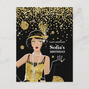 1920 flapper girl invitation, gatsby birthday invitation postcard