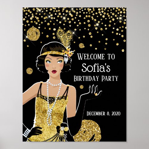 1920 flapper girl  welcome sign