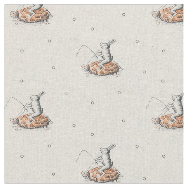 1920 Hare Riding a Tortoise Fabric (Close Up)