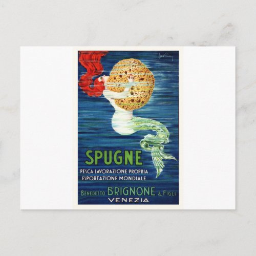 1920 Italian Mermaid With Sponge Advertising Poste Postcard