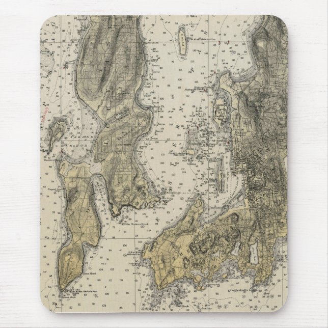 1920 Narragansett Bay Newport, RI Harbor Chart Mouse Pad (Front)