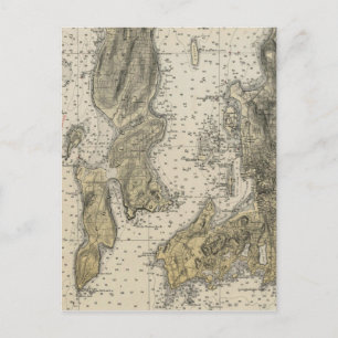 1920 Narragansett Bay Newport, RI Harbor Chart Postcard