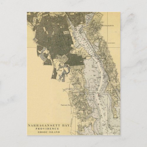 1920 Narragansett Bay Providence RI Harbor Chart Postcard