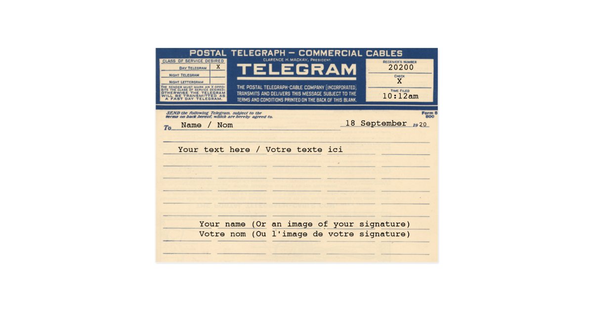 code confirmation telegram Zazzle.com 1920   Telegram Postcard Postal (Postcard)