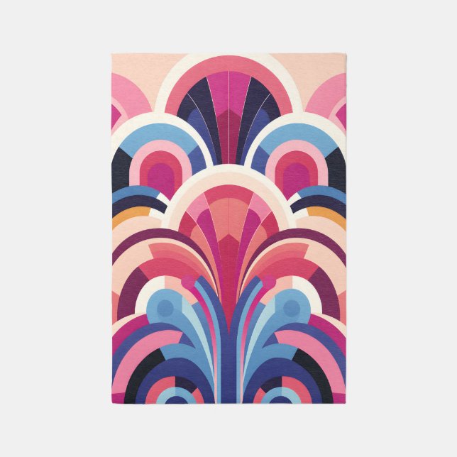 1920 Retro Art Deco Pink, Purple, Blue Modern Rug (Front (Vertical))