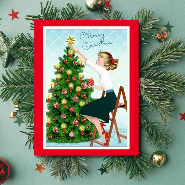 1920’s Vintage Lady Decorating Christmas Tree Holiday Card (Creator Uploaded)