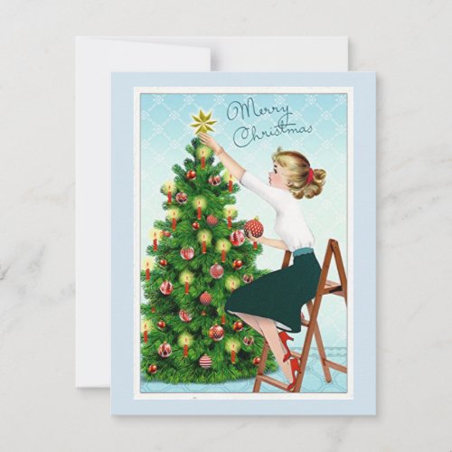 1920s Vintage Lady Decorating Christmas Tree Holiday Card