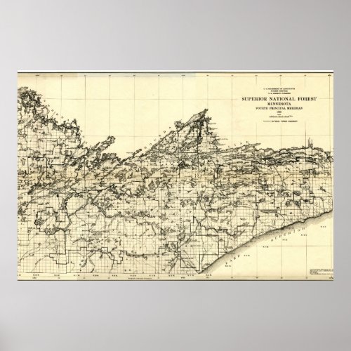 1920 Superior National Forest Map Poster