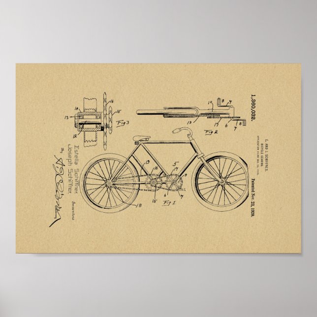 1920 Vintage Bicycle Gearing Patent Art Print (Front)