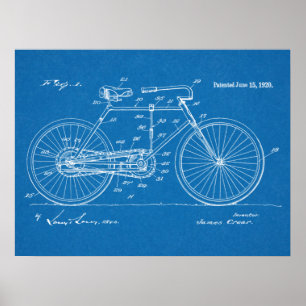 1920 Vintage Bicycle Patent Blueprint Art Print