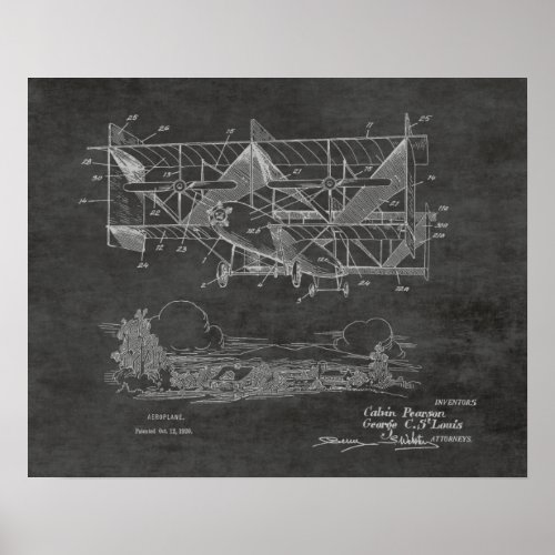 1920 Vintage Biplane Airplane Patent Drawing Print