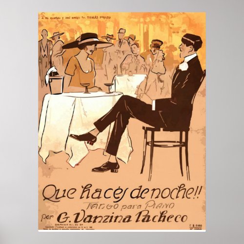 1920 Vintage Caricature Argentina Sheet Music Poster