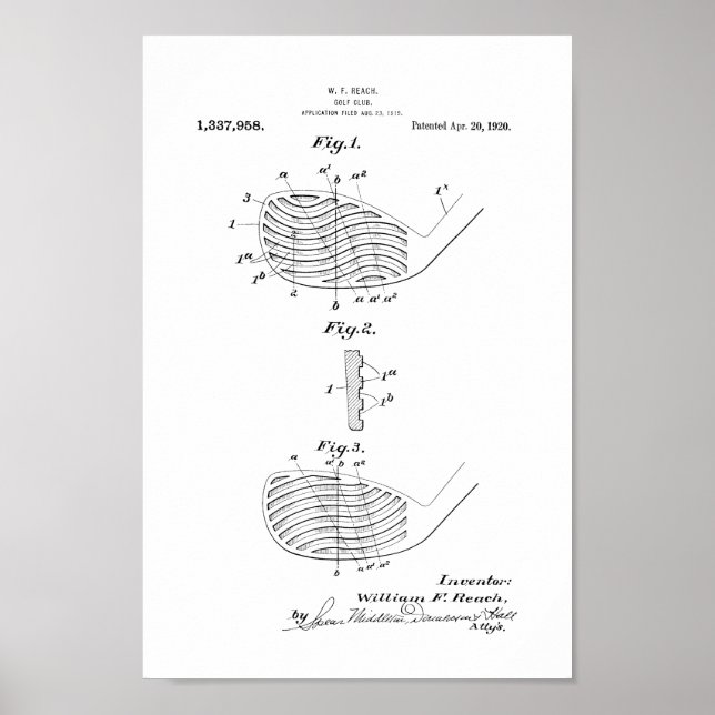 1920 Vintage Golf Club Patent Art Print (Front)