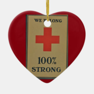 1920 WWI Red Cross "We Belong 100% Strong" Ceramic Ornament