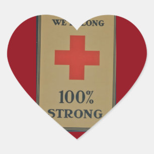 1920 WWI Red Cross "We Belong 100% Strong" Heart Sticker