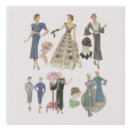 1920s 1930s flapper girls fashion models vintage  faux canvas print