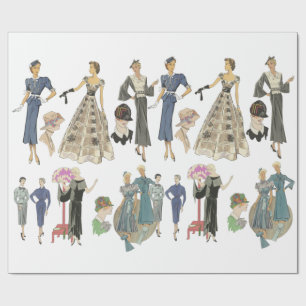 1920s 1930s flapper girls fashion models vintage wrapping paper