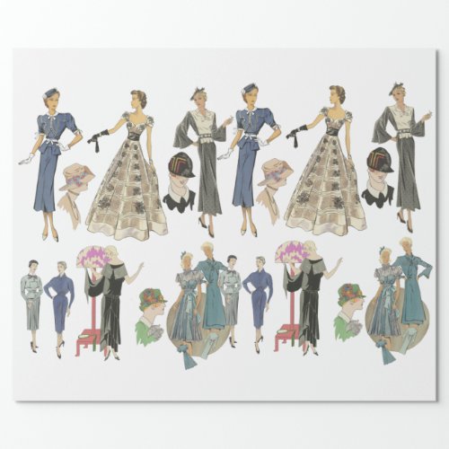 1920s 1930s flapper girls fashion models vintage wrapping paper