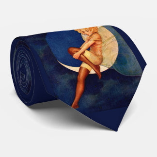 1920s ad art beautiful woman on the moon print neck tie