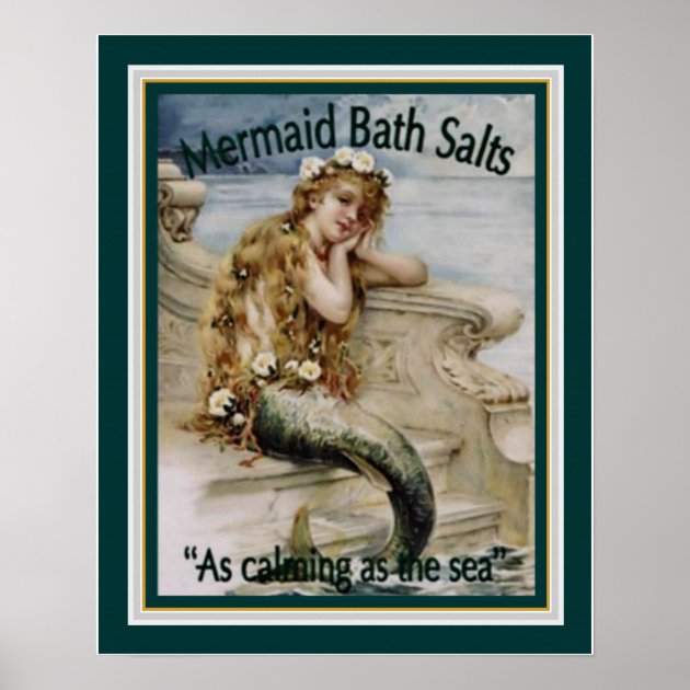 Metal Sign 'Mermaid Bath Salts' – Werbeschild Aus Stahl, 40x30 Cm, Emaille-Oberfläche, Für Innen & Außen