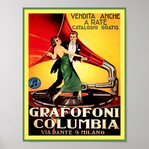 1920s Antique Phonographs Columbia Graphic Ad Poster