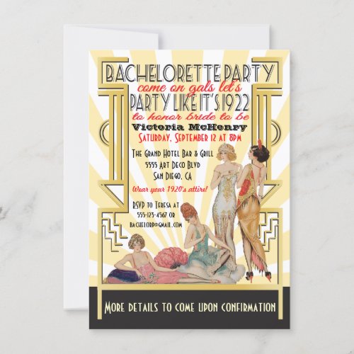 1920s  Art Deco Bachelorette Party Invitation