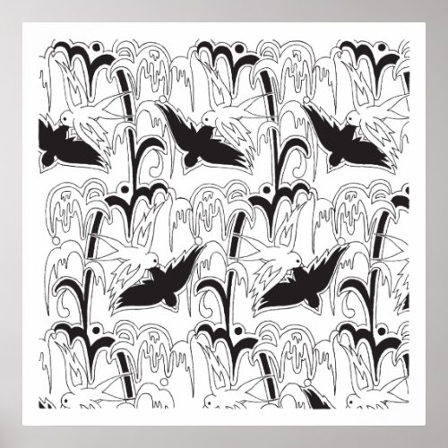 1920s Art Deco Birds Pattern Poster