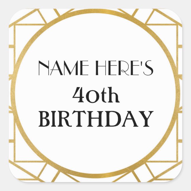 1920's Art Deco Birthday Gatsby Gold Stickers (Front)