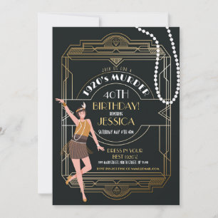 1920's Art Deco Birthday Gatsby Party Black & Gold Invitation