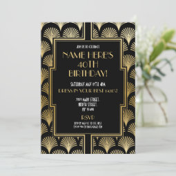 1920's Art Deco Birthday Gatsby Party Black & Gold Invitation | Zazzle