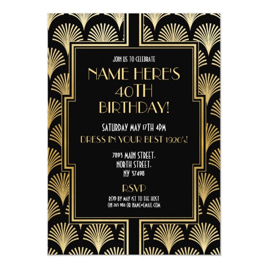 1920's Art Deco Birthday Gatsby Party Black & Gold Invitation | Zazzle.com