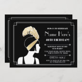 1920's Art Deco Birthday Invite Gatsby Girl Gold (Front/Back)