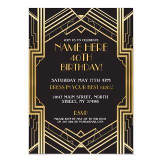 1920's Art Deco Birthday Invite Gatsby Party Gold