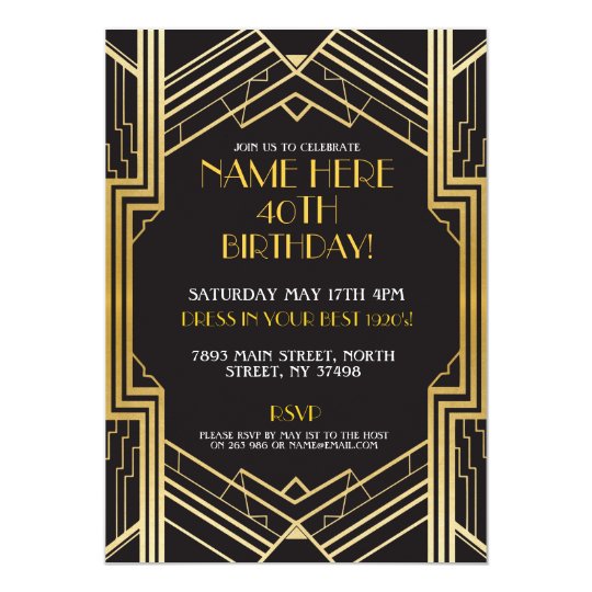 1920's Art Deco Birthday Invite Gatsby Party Gold | Zazzle.com