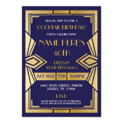1920's Art Deco Birthday Invite Gatsby Party Navy