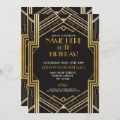 1920's Art Deco Birthday Invite Party Gold (Front/Back)