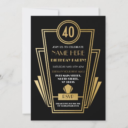 1920s Art Deco Birthday Invite Party Gold