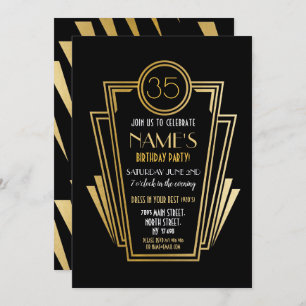 1920's Art Deco Birthday Party Gold Invite Gatsby