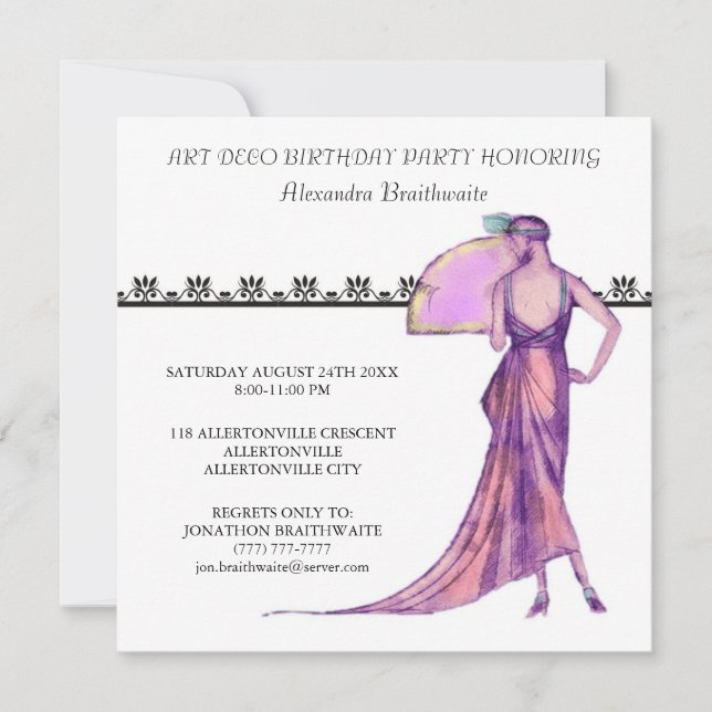 1920's Art Deco Birthday Party Invitation (Front)