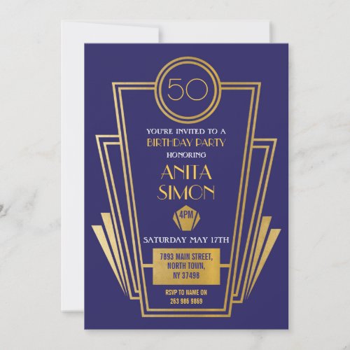 1920s Art Deco Birthday Party Invite Gatsby Gold