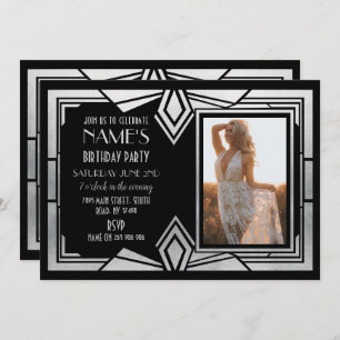 1920's Art Deco Birthday Party Photo Invite Gatsby