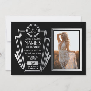 1920's Art Deco Birthday Party Photo Invite Gatsby