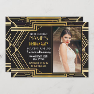 1920's Art Deco Birthday Party Photo Invite Gatsby