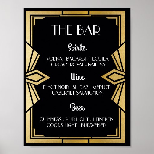 1920's Art Deco Black Bar Sign Wedding Reception | Zazzle