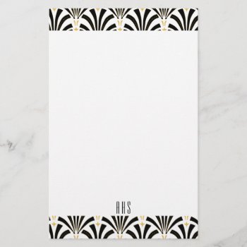 1920s Art Deco Black Fans Pattern Initial Letters Stationery by GrudaHomeDecor at Zazzle